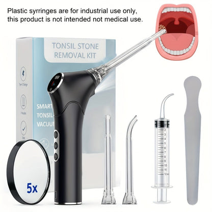 Tonsil Stone Remover Electric Vacuum Kit with LED Light – 3 Suction Modes 5X Magnifying Mirror Oral Irrigator Safe Gentle Tonsillolith Removal Tool for Adults at Home Use Rechargeable Portable