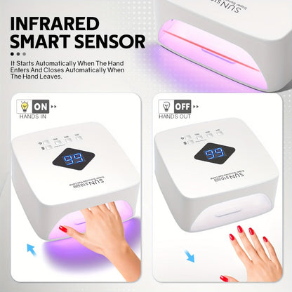 Wireless 30-Bead UV LED Nail Lamp in White with Three Timer Settings and SUN-S10MAX Model Label