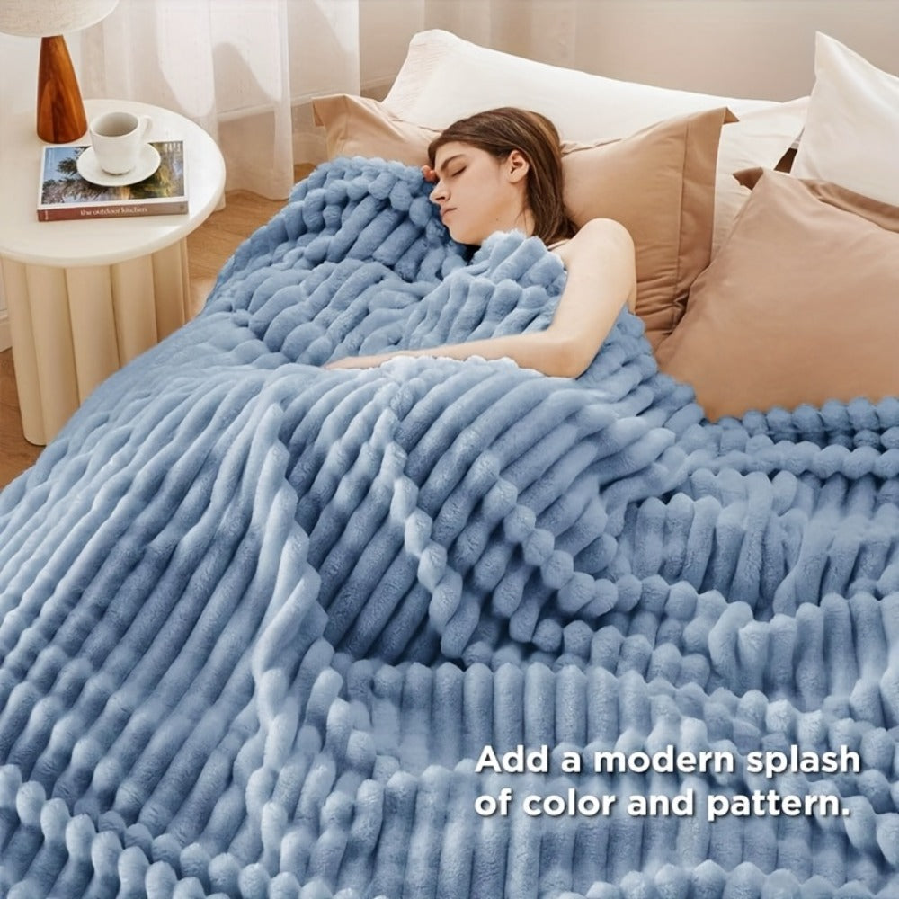 Reversible Faux Rabbit Hair Blanket in Four Colors and Five Sizes from 39 x 60 to 108 x 90 Inches