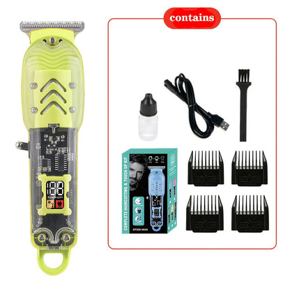 Hair Clipper Transparent-Shell Cordless Trimmer with LED Battery Display, USB Charging and Five Colors