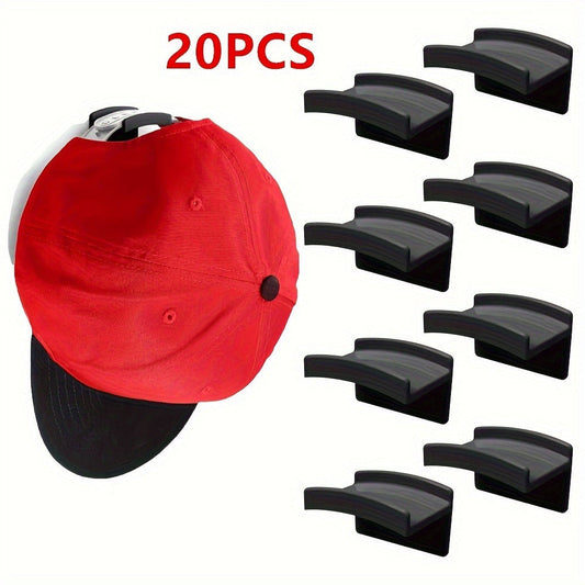 Hat Hooks Wall Mounted 20-Pack, Strong Adhesive Baseball Cap Hooks — No Drilling Multi-Purpose Hat Rack Organizer for Caps, Bags, Keys & More | Black & White