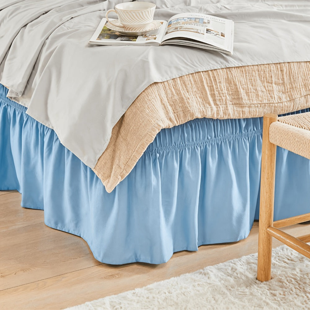 Bed Skirt Elastic Wrap Around Ruffle - 15 Inch Drop Microfiber Dust Ruffle, Adjustable No-Lift Fit, Fade Resistant Machine Washable, Hotel Quality Bedskirt for Twin Full Queen King, 30 Colors
