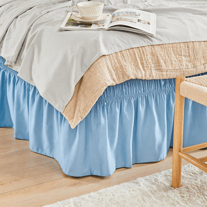 Bed Skirt Elastic Wrap Around Ruffle - 15 Inch Drop Microfiber Dust Ruffle, Adjustable No-Lift Fit, Fade Resistant Machine Washable, Hotel Quality Bedskirt for Twin Full Queen King, 30 Colors