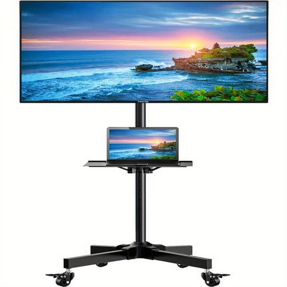 TV Stand Rolling Cart for 23 to 60-Inch Screens with Locking Casters, Media Shelf and Cable Routing
