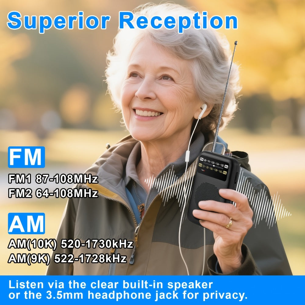 Pocket AM/FM Radio with 2-AA Battery Power, Headphone Jack and Single or Two-Piece Color Options