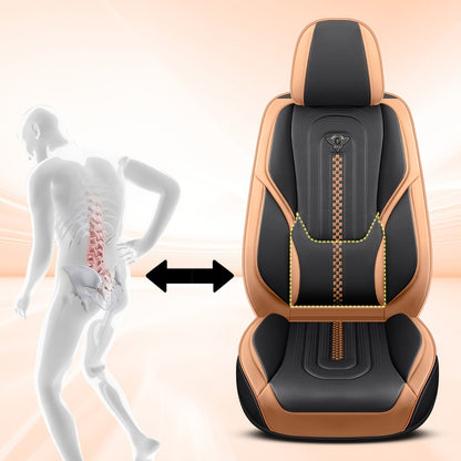 PU Leather Car Seat Cover Full Enclosure with Lumbar Support & Sponge Cushion – Two-Tone Sporty Design Universal Fit for Car Sedan Truck SUV (White-Black / Gray / Red-Black / Orange-Black)
