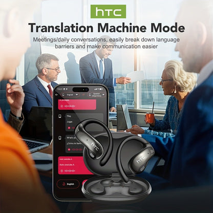 HTC NE19 Open-Ear AI Translation Earbuds with Oval Charging Case in Black, Gunmetal, Beige or Purple