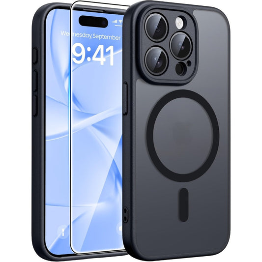 MagSafe iPhone Case Magnetic Matte Translucent Drop-Resistant Full Camera Protection Slim Frosted Cover for iPhone 16 Pro Max 16 Pro 16 Plus 16 15 Pro Max 15 Pro 15 Plus 15 14 Pro Max 14 Pro 14 13 12 – Black Grey Blue