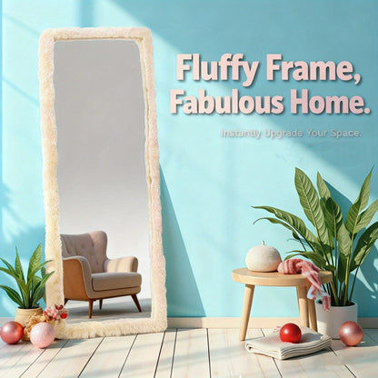Full Length Floor Mirror Cover Fluffy Stretchable 64"x21" - Soft Non-Slip Irregular Shape Bedroom Dressing Room Mirror Sleeve 6 Colors