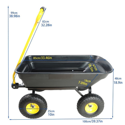 Garden Dump Cart 4-Wheel Heavy Duty Steel Frame Rust-Resistant Poly Bed Quick-Release Dump Feature Foldable D-Handle All-Terrain Yard Wagon for Landscaping Lawn