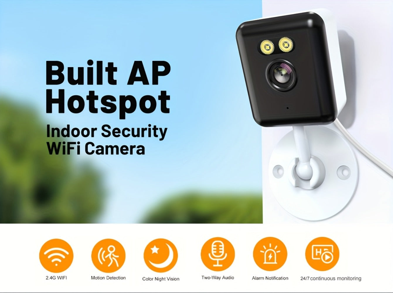 Indoor Security Camera 2-Pack with 3MP Video, Color Night Vision, Two-Way Audio and 2.4GHz WiFi