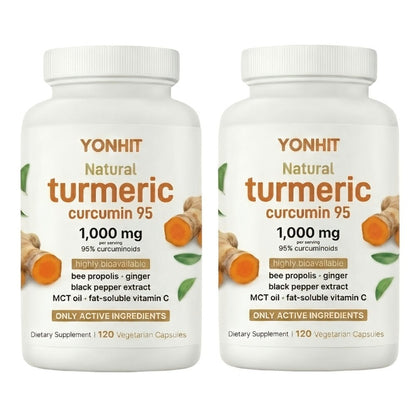 Herbal Supplement with YONHIT Label, Turmeric Curcumin 1000mg per Serving, 120 Vegetarian Capsules, One or Two Bottles