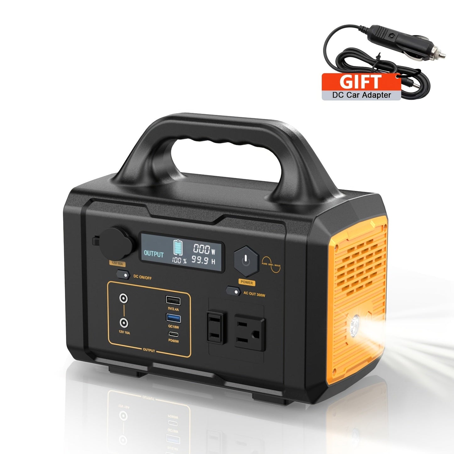 Portable Power Station 299Wh 300W or 1024Wh 1000W with AC, DC, USB Outputs and LED Lighting