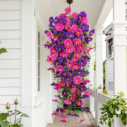 Artificial Flowers Outdoor UV Resistant 4 Bundles Hanging Morning Glory Fake Flowers for Porch Window Box Garden Home Decor Thanksgiving Christmas