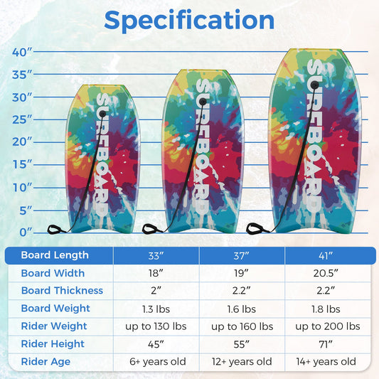 Bodyboard 41 Inch Lightweight XPE Deck EPS Core HDPE Bottom Crescent Tail Wrist Leash 200lbs for Teens Adults Beach Ocean Pool Multi-Color