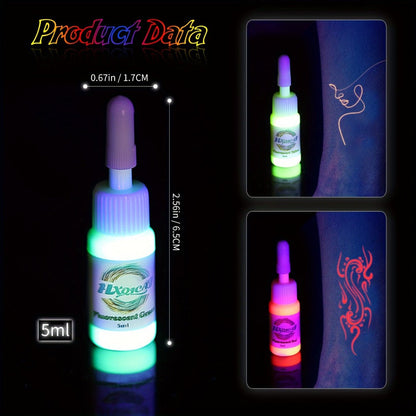 Tattoo Ink 8-Color UV Fluorescent Set with 5ml Bottles and Gallery-Shown Full Neon Color Range