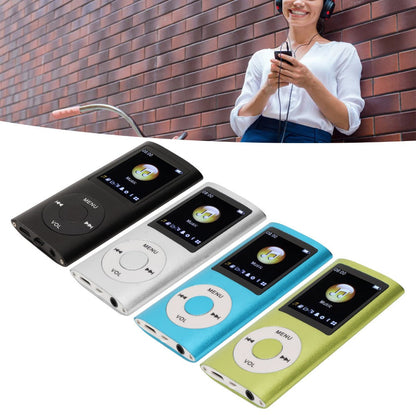 Slim MP3 Player with 64GB Card Support, 1.8-Inch LCD, Earphones and Cable in Silver, Black, Blue or Green