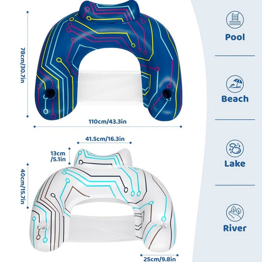 Pool Float U-Shaped Chair Two-Pack with Mesh Center, Headrest, Built-In Cup Holder and Graphic Trim