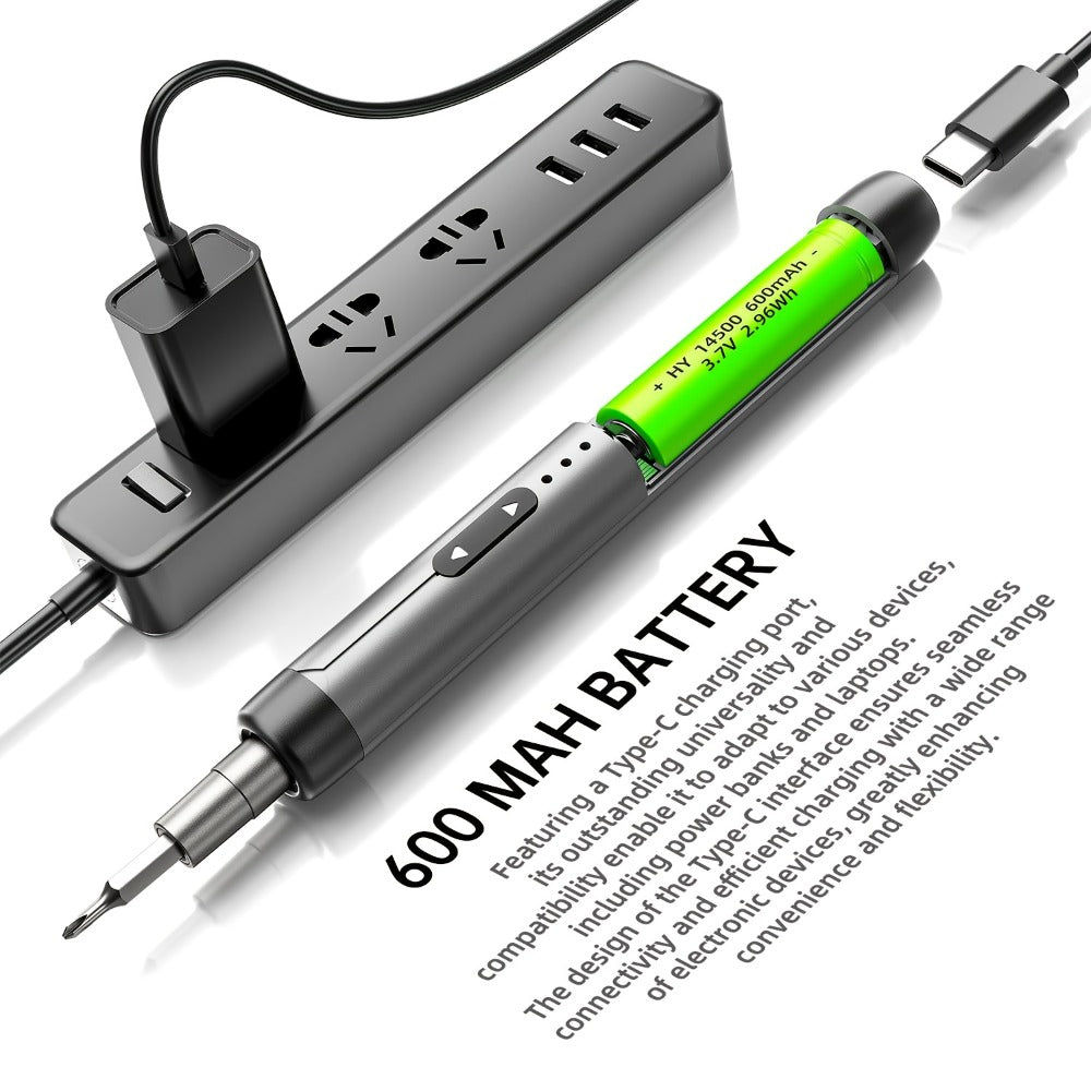 USB-Rechargeable Precision Electric Screwdriver Kit with 38 Magnetic Bits in Five Handle Colors