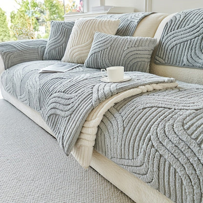 Sofa Cover Wave-Texture Plush Panels for 2 to Large 4-Seater Sofas, Armrest or Pillowcase Options