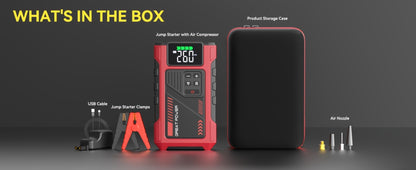 12V Jump Starter with 4000A Marking, 150 PSI-Labeled Air Compressor, Digital Pressure Display and Two Black Color Options