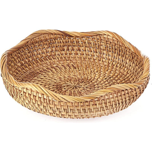Rattan Tray Bowl - 8.5 Inch Hand Woven Natural Wicker Basket Tray for Fruit, Bread, Keys, Tabletop Decor, Kitchen, Entryway & Living Room