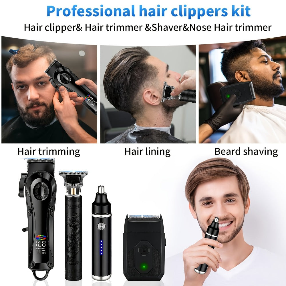 Men's Grooming Set USB Rechargeable Hair Clipper Electric Shaver Nose Ear Hair Trimmer with LCD Battery Display 2-Piece and 4-Piece Options Gift for Husband Boyfriend