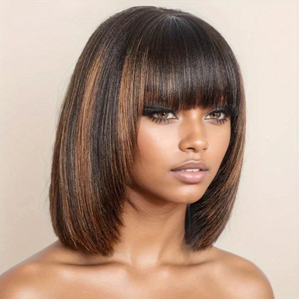 Straight Bob Wig with Bangs in Natural 10-Inch or P1B/30 Highlight 12-Inch Protected Checkout Options