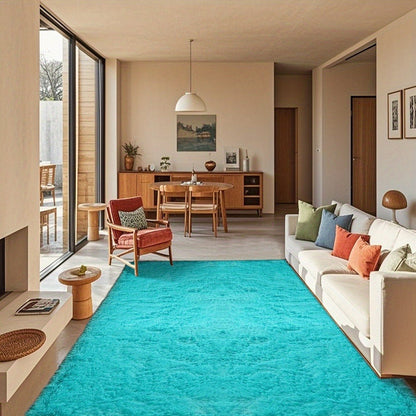 Area Rug Fluffy Faux-Fur Shag in Solid, Tie-Dye and Ombre Colors with Six Retained Room Sizes