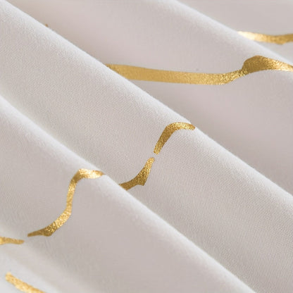 3-Piece Duvet Cover Set with Bronzed-Look Marble Vein Print in White, Khaki or Black and Four Sizes