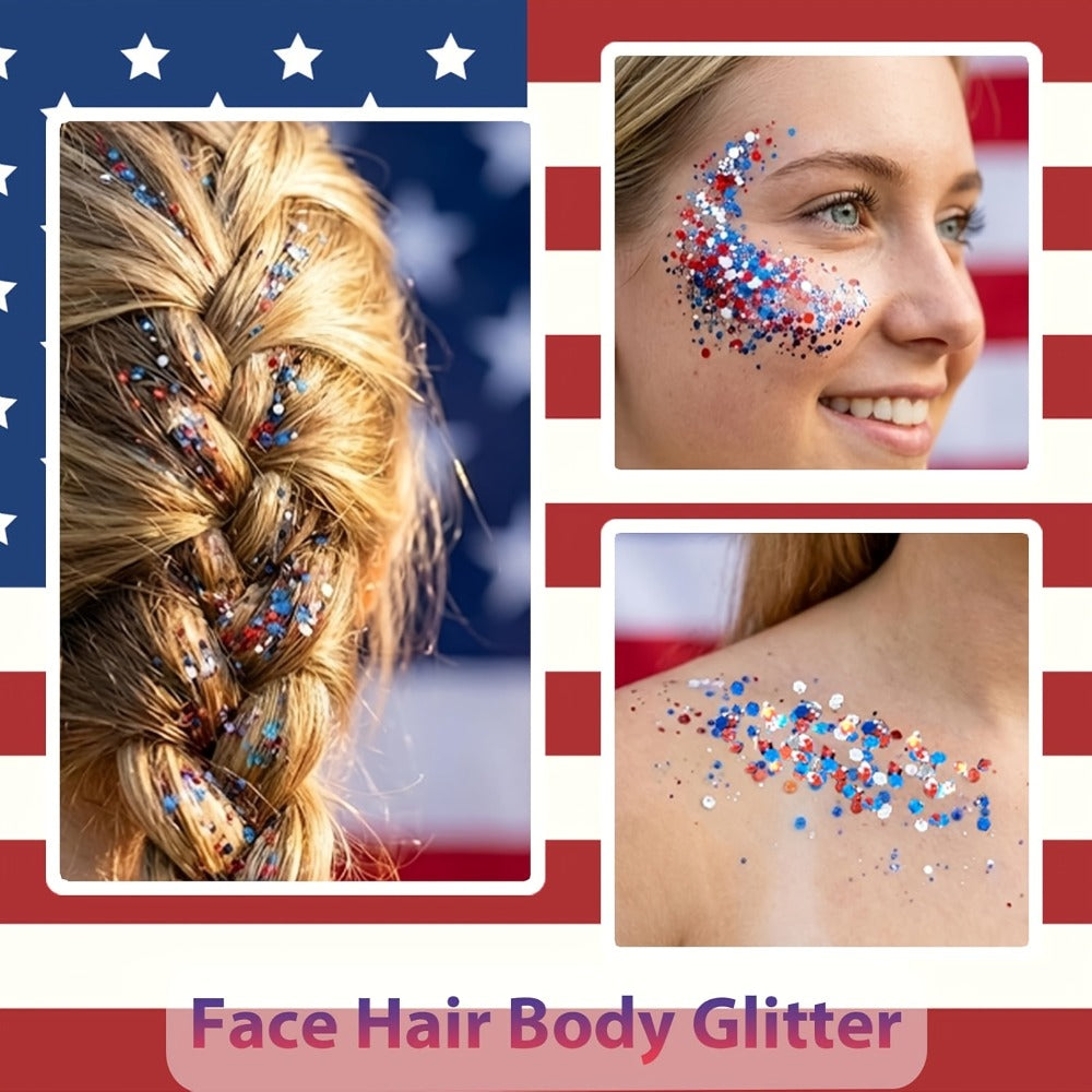 Red and Blue Glitter Makeup Stick for Face, Hair and Body at Patriotic Events, Sports and Stage Shows