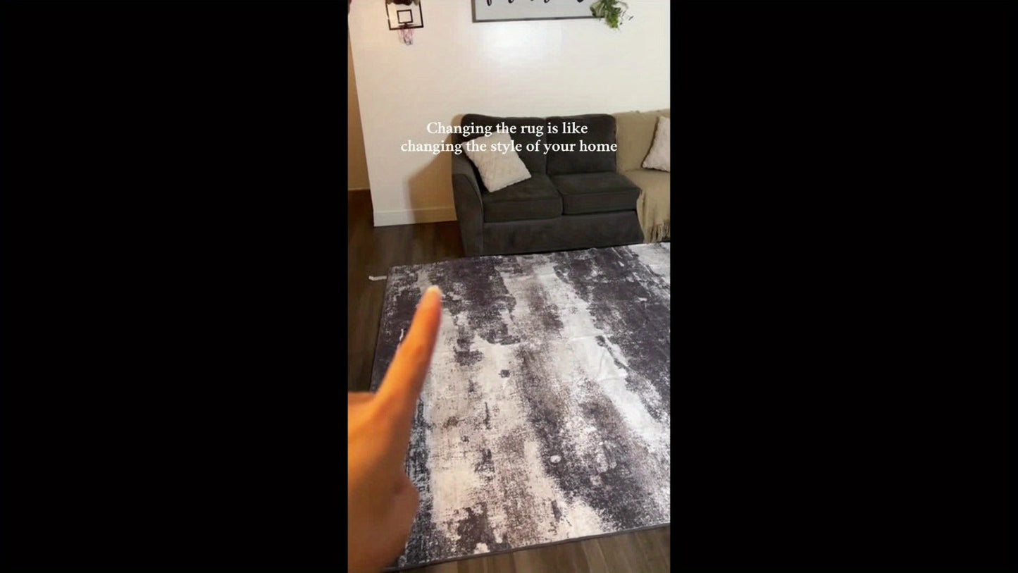 Area Rug, Dark Abstract Polyester Floor Carpet in Runner and Room Sizes with Rubber-Latex Backing and Machine-Wash Care