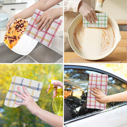 Twelve-Piece Assorted Plaid Kitchen Dishcloth Set with Square Woven Cloths in Random Check Styles