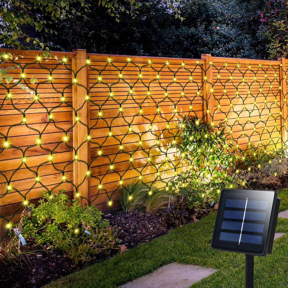 Solar Net Mesh Lights with Separate Panel, 100 to 360 LEDs and Three Colors for Outdoor Displays