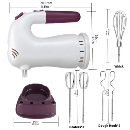 Hand Mixer Electric 400W with Storage Stand & 5-Speed Turbo Boost – 5 Stainless Steel Attachments for Baking Cream Cake Dough Cookie