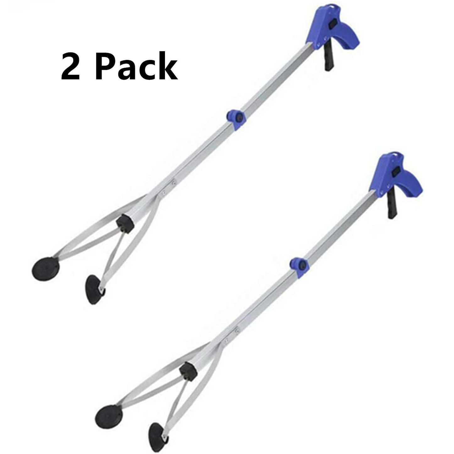 Reacher Grabber Tool 32-Inch Foldable 2-Pack - Aluminum Alloy Extender with Rubber Suction Cup Grippers, Safety Lock & Ergonomic Pistol Handle for Home, Garden and Outdoor Use