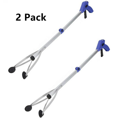 Reacher Grabber Tool 32-Inch Foldable 2-Pack - Aluminum Alloy Extender with Rubber Suction Cup Grippers, Safety Lock & Ergonomic Pistol Handle for Home, Garden and Outdoor Use