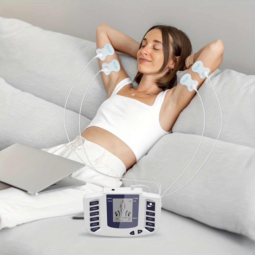 Dual-Channel TENS and EMS Stimulator with Four Electrode Pads in Black 36-Mode or White Versions