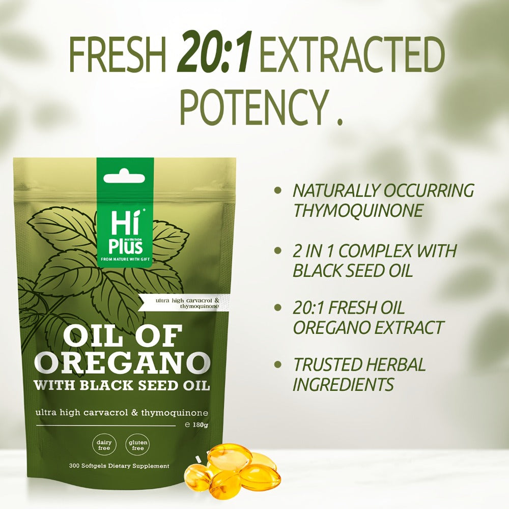 Oil of Oregano and Black Seed Oil Softgel Supplement in One 300-Count Resealable Pouch Package