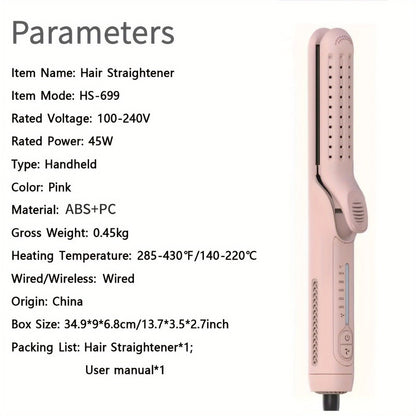 2-in-1 Airflow Curling Iron 360° Ceramic – Curl & Straighten Anti-Scald Hair Styler Wand with 5 Temps Cool Air Technology for Long & Short Hair – Pink, Black