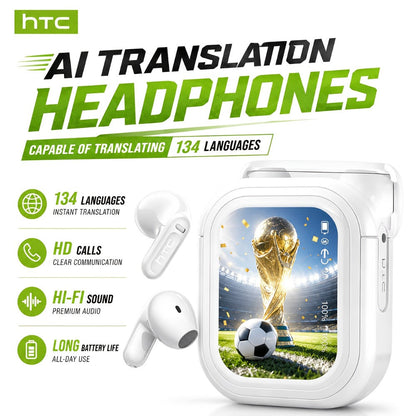 AI Translation Earphones Real-Time 134 Languages TWS Wireless Bluetooth Earbuds HTC NE20 HD Screen Touch Control High Fidelity Sound Long Battery Life for Travel Business Daily Wear