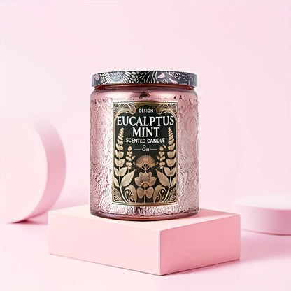 8oz Oval Glass Jar Candle with Ribbon Detail in Rose Sandalwood, Eucalyptus Mint or Coffee Bliss