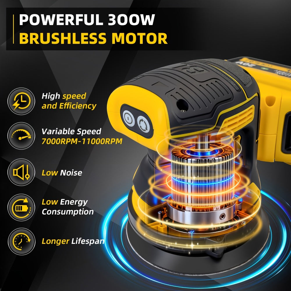 Cordless Orbital Sander Compatible with DeWalt DCB Battery – 5-Inch Brushless Motor Variable Speed Palm Sander with 30pcs Sandpapers & Dust Collection Bag for Woodworking