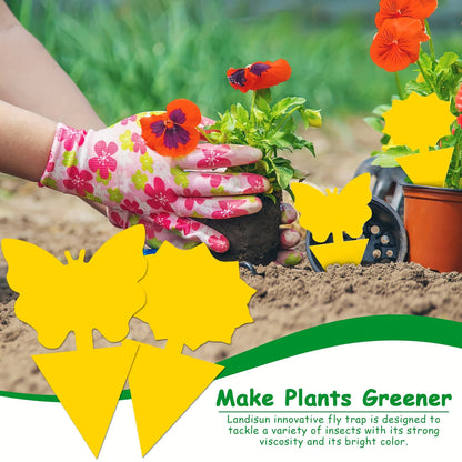 Yellow Butterfly or Gerbera Plant Sticky Traps in Seven Shape-and-Count Options from 40 to 120 Pieces