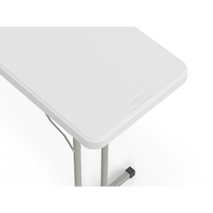 Narrow White 6-Foot Portable Folding Table with Rectangular Top and Folding Gray Leg Frame