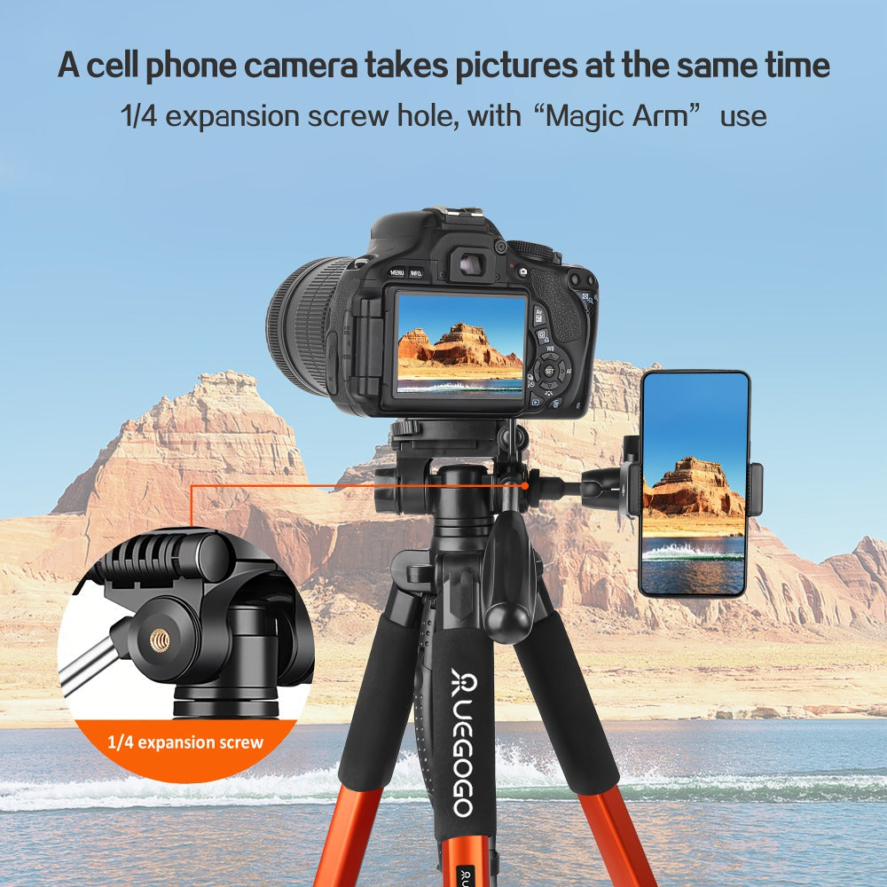 74-Inch Heavy-Duty Camera Tripod with Phone Holder Quick Release Plate & Carry Bag Professional DSLR Video Stand for Canon Nikon Sony Compatible with Cell Phones Projector Travel Tripod