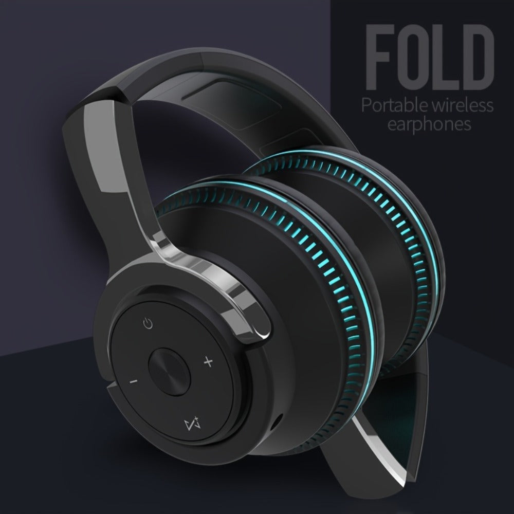 FM Radio TF Card Over-Ear Wireless Headphones Bluetooth, 24H Playtime, Built-in Mic, LED Light, AUX 3.5mm Wired Mode, Soft Earpads, Foldable Headset for Travel Home Office iOS Android