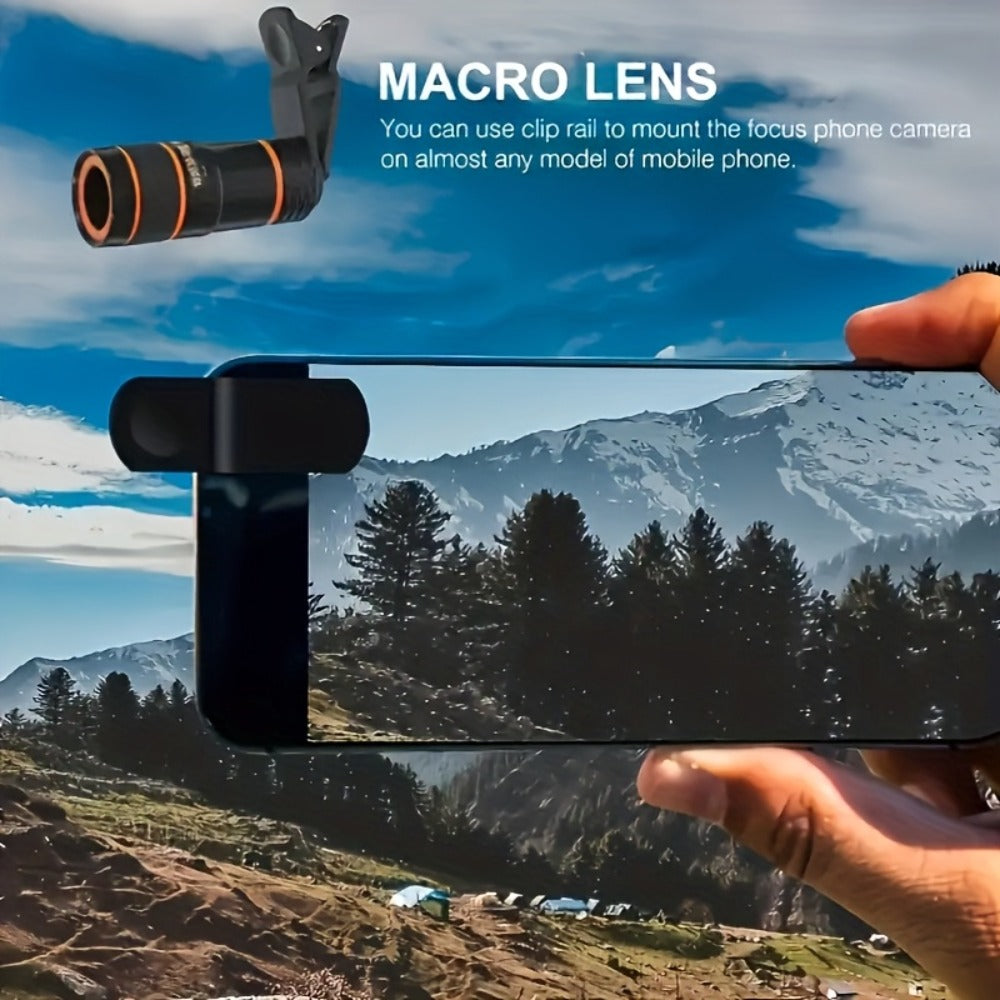 Twelve-Times Clip-On Telephoto Lens for Smartphones with Adjustable Focus and Pictured 3.2 cm Body Width