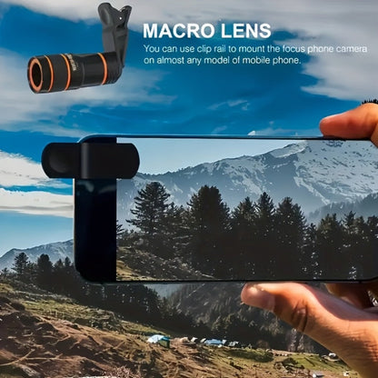 Twelve-Times Clip-On Telephoto Lens for Smartphones with Adjustable Focus and Pictured 3.2 cm Body Width