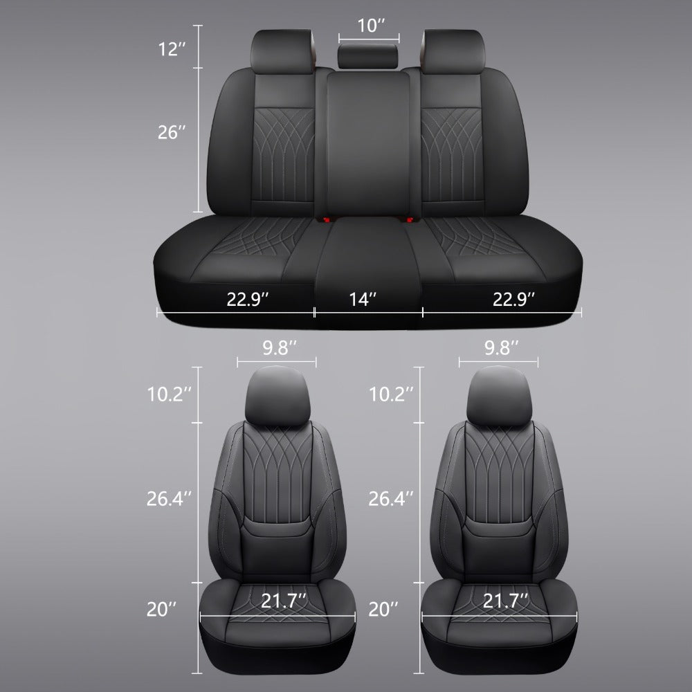Waterproof Car Seat Covers Full Coverage PU Leather – Full Set for 2 or 5 Seats, Universal Fit Cars SUVs Trucks, Seat Protector Cushion, Black / Beige / Pink / Grey / Red